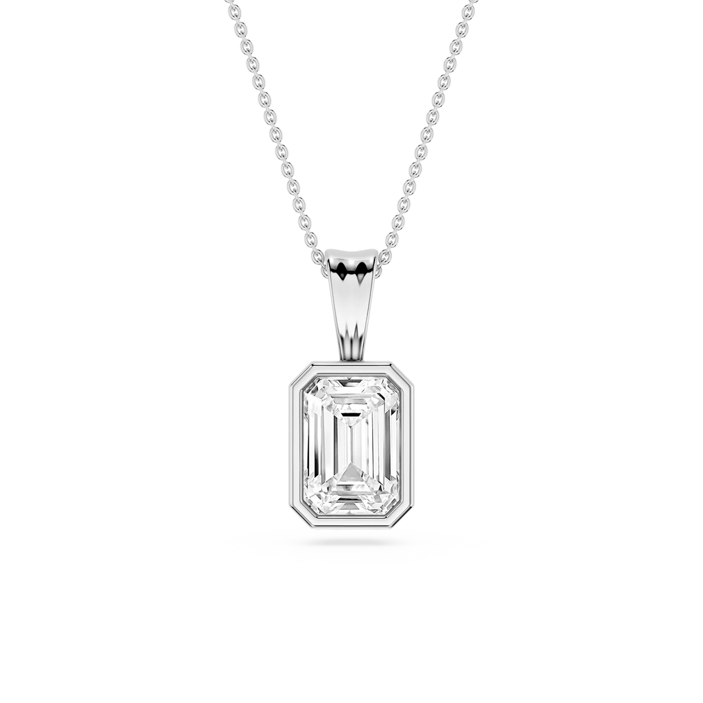 Emerald LGD Bezel Set Bail Solitaire Pendant - 16 to 18 Inches