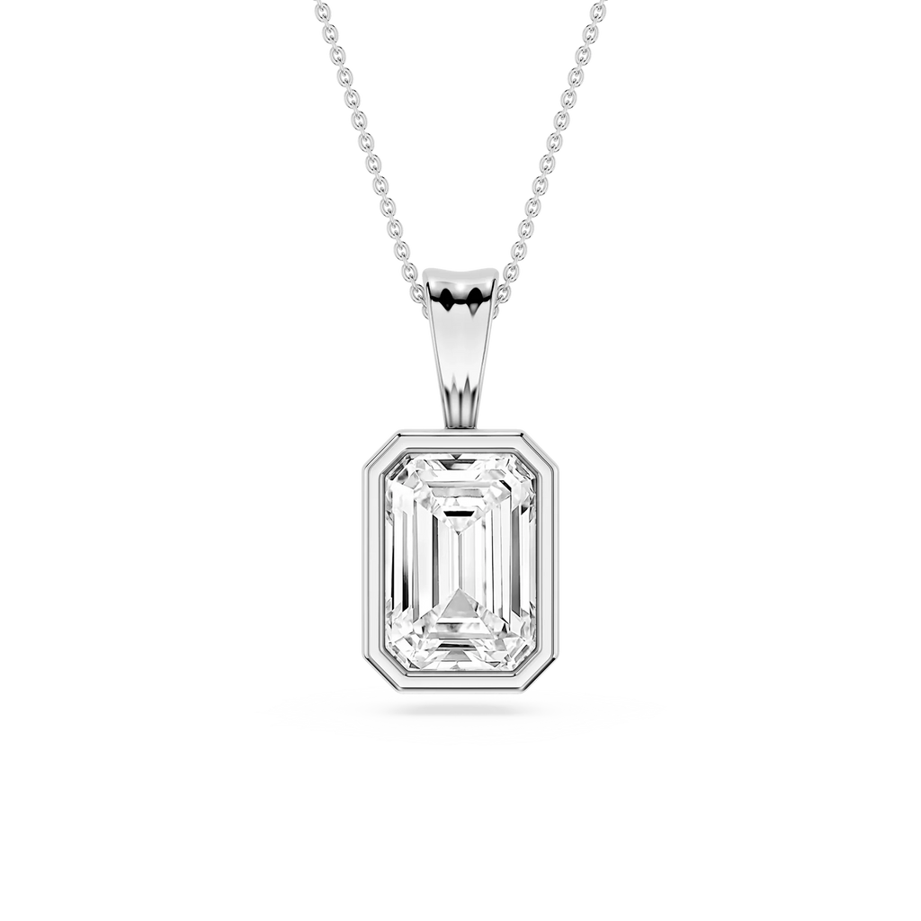 Emerald LGD Bezel Set Bail Solitaire Pendant - 16 to 18 Inches