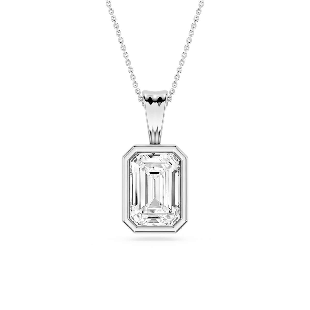 Emerald LGD Bezel Set Bail Solitaire Pendant - 16 to 18 Inches