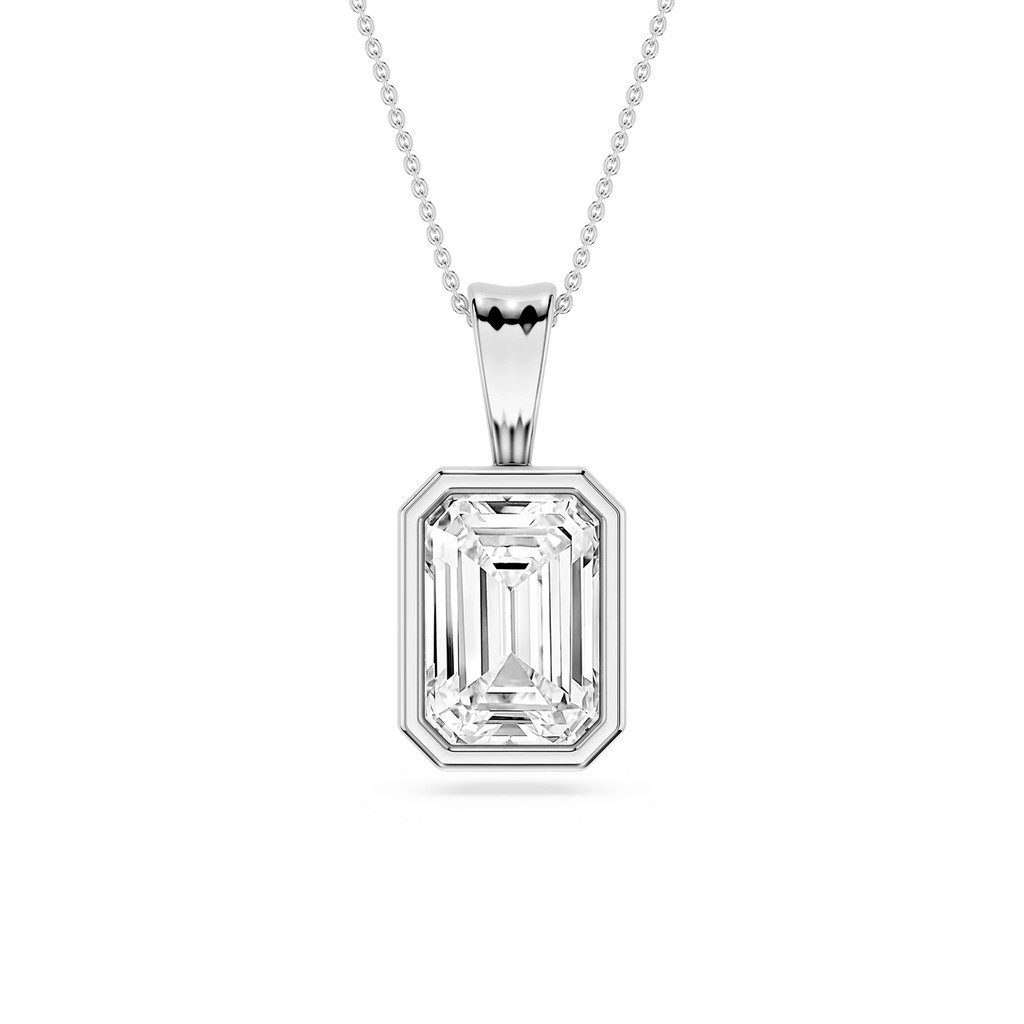 Emerald LGD Bezel Set Bail Solitaire Pendant - 16 to 18 Inches