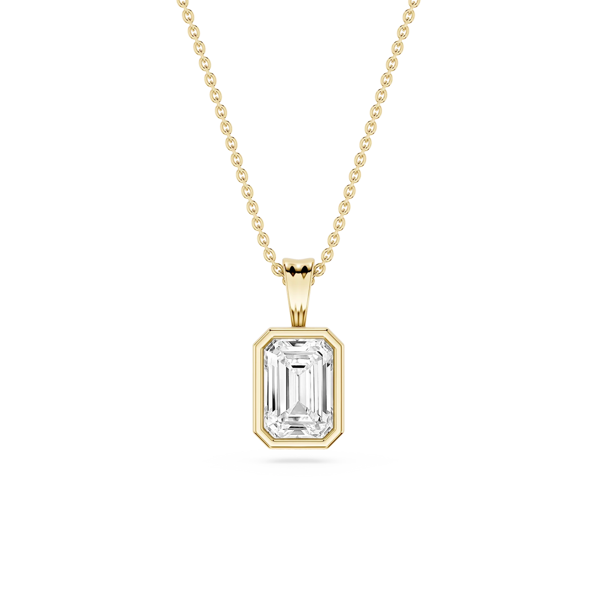 Emerald LGD Bezel Set Bail Solitaire Pendant - 16 to 18 Inches