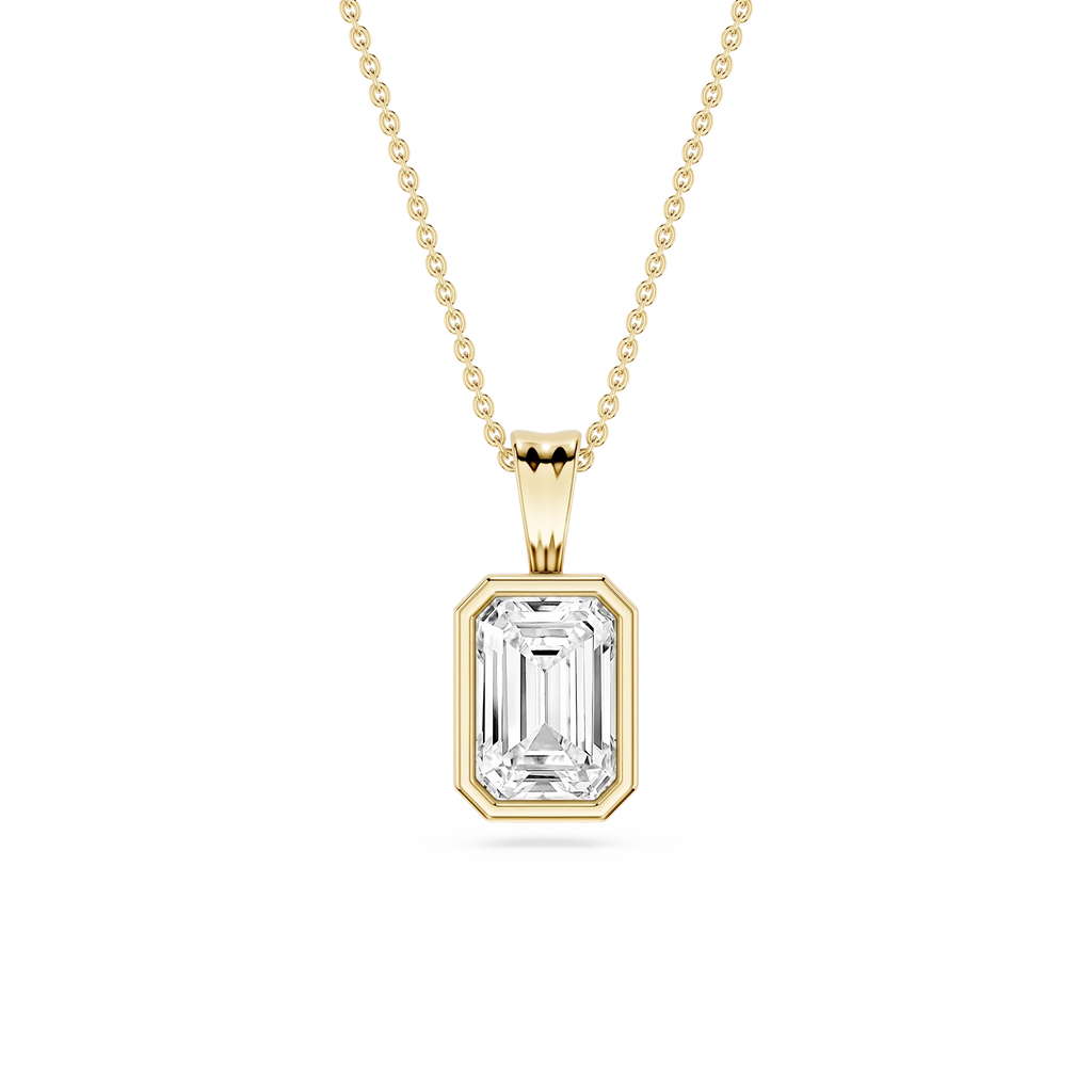 Emerald LGD Bezel Set Bail Solitaire Pendant - 16 to 18 Inches