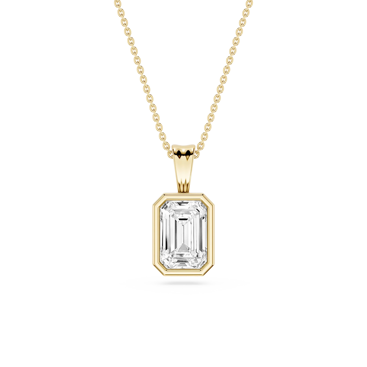 Emerald LGD Bezel Set Bail Solitaire Pendant - 16 to 18 Inches