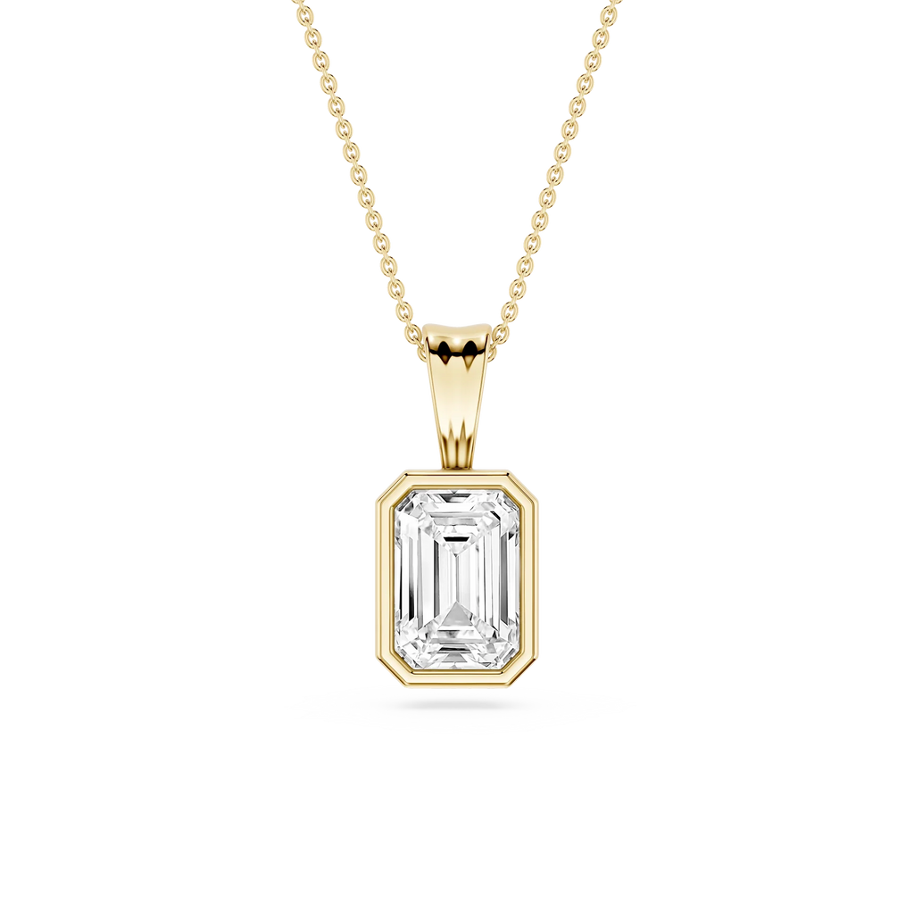 Emerald LGD Bezel Set Bail Solitaire Pendant - 16 to 18 Inches