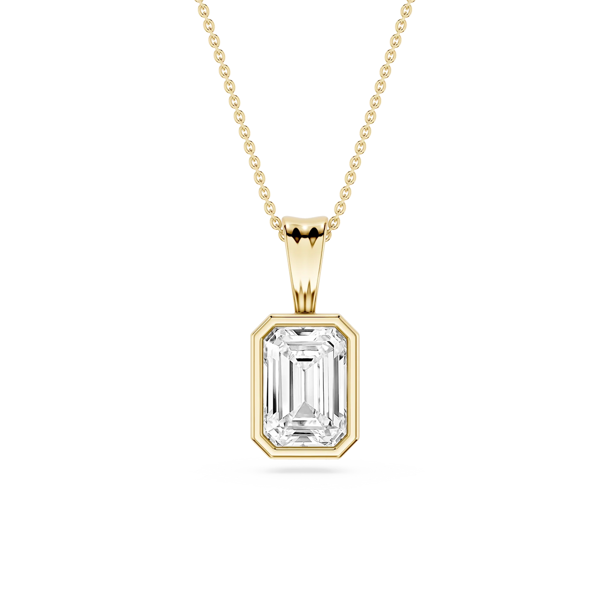 Emerald LGD Bezel Set Bail Solitaire Pendant - 16 to 18 Inches