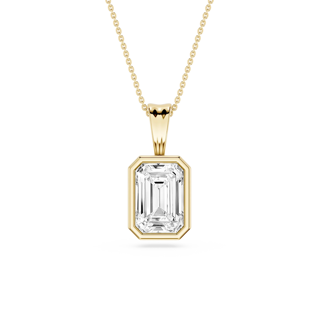 Emerald LGD Bezel Set Bail Solitaire Pendant - 16 to 18 Inches