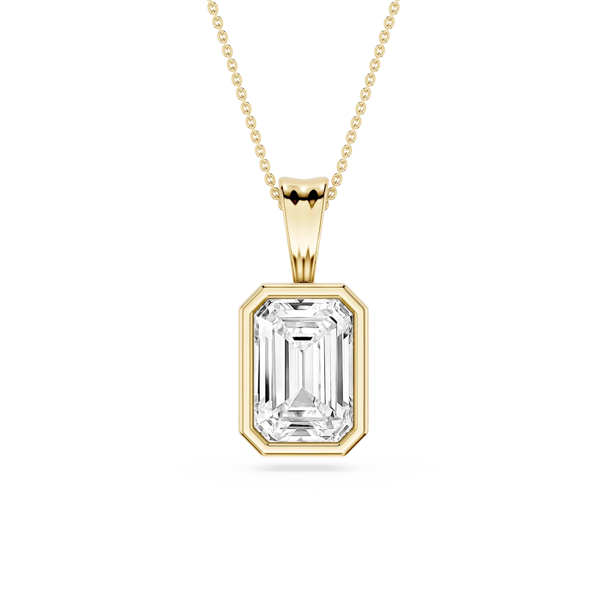 Emerald LGD Bezel Set Bail Solitaire Pendant - 16 to 18 Inches