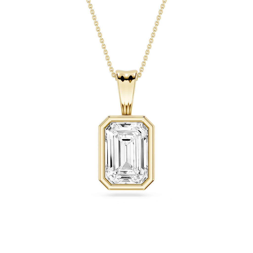 Emerald LGD Bezel Set Bail Solitaire Pendant - 16 to 18 Inches
