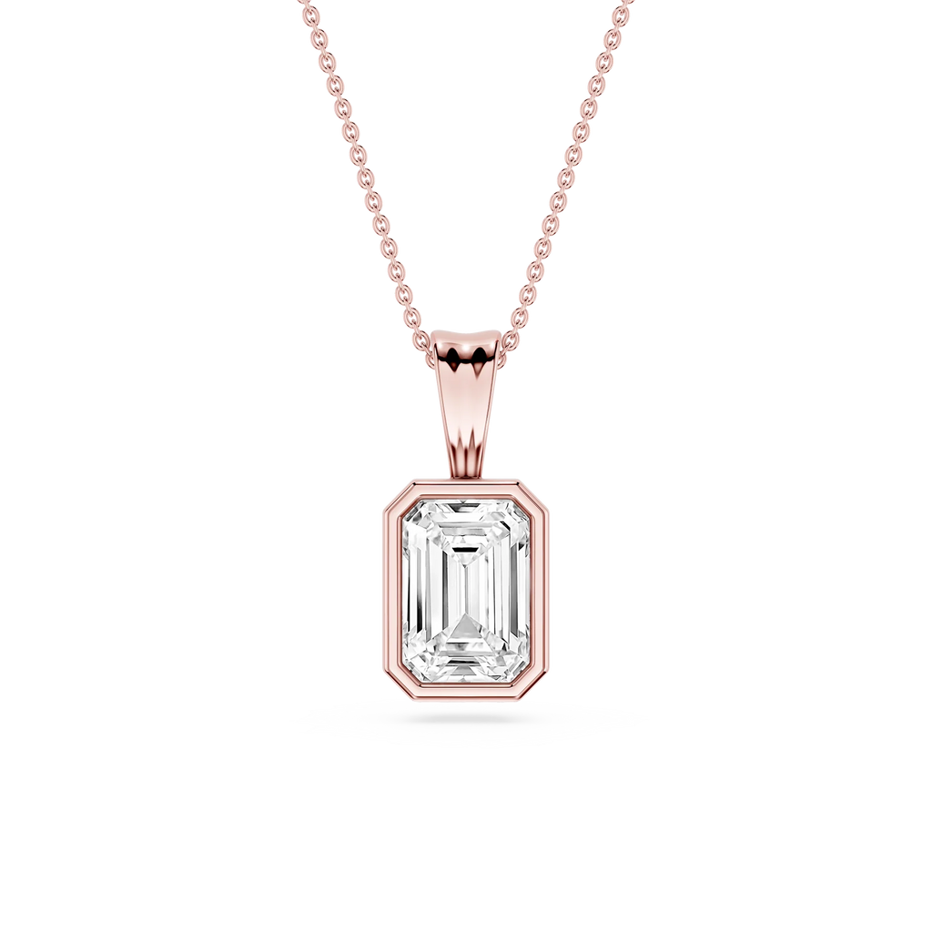 Emerald LGD Bezel Set Bail Solitaire Pendant - 16 to 18 Inches