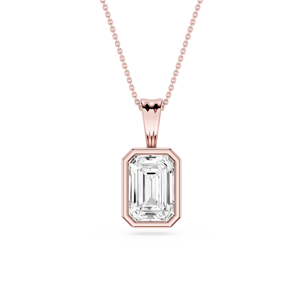 Emerald LGD Bezel Set Bail Solitaire Pendant - 16 to 18 Inches