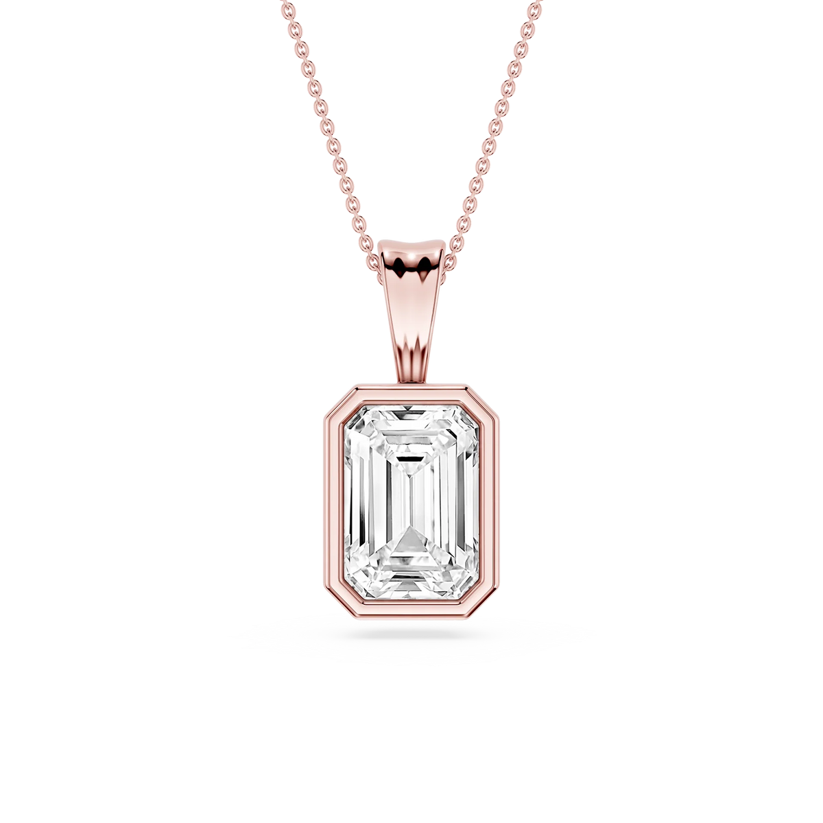 Emerald LGD Bezel Set Bail Solitaire Pendant - 16 to 18 Inches