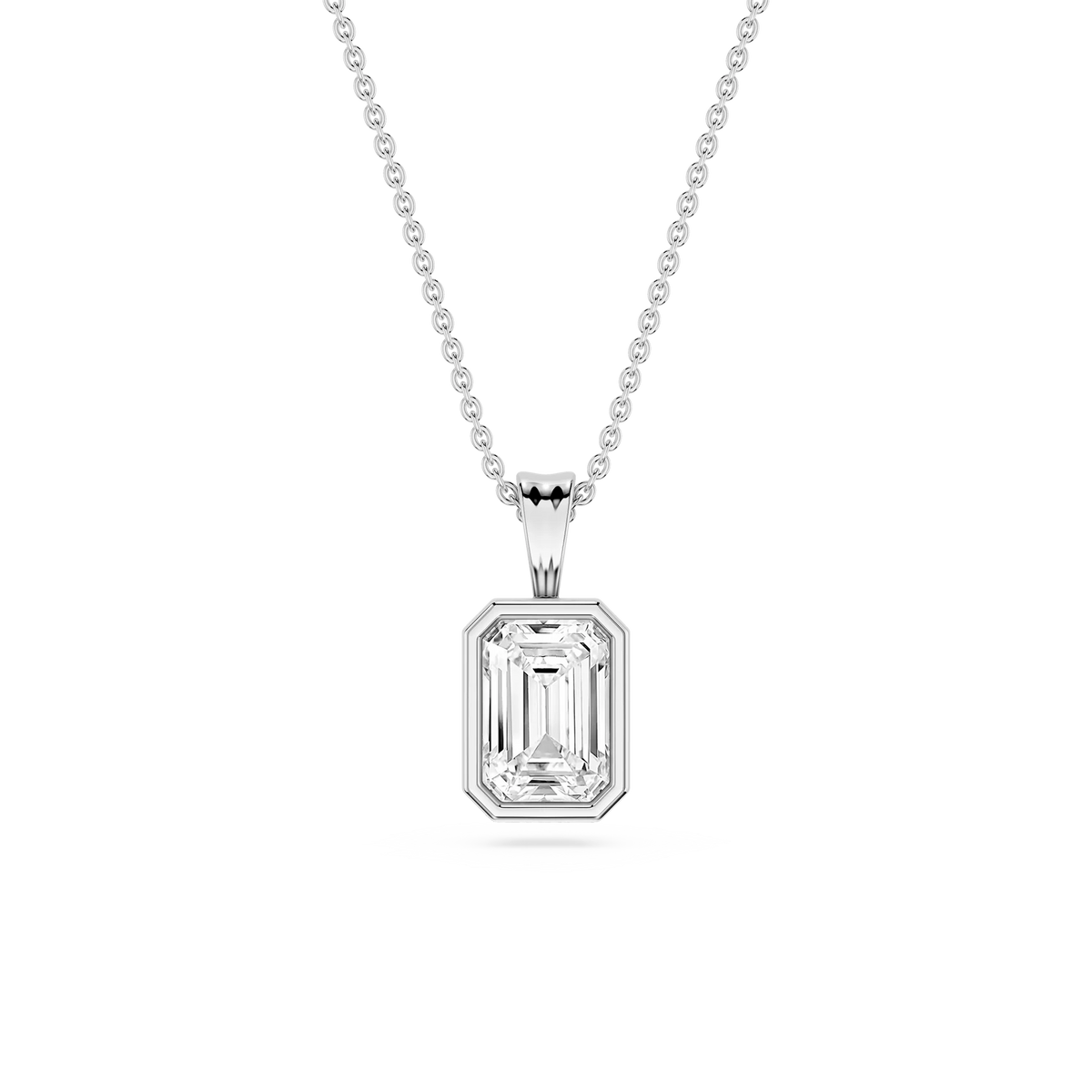 Emerald LGD Bezel Set Bail Solitaire Pendant - 16 to 18 Inches