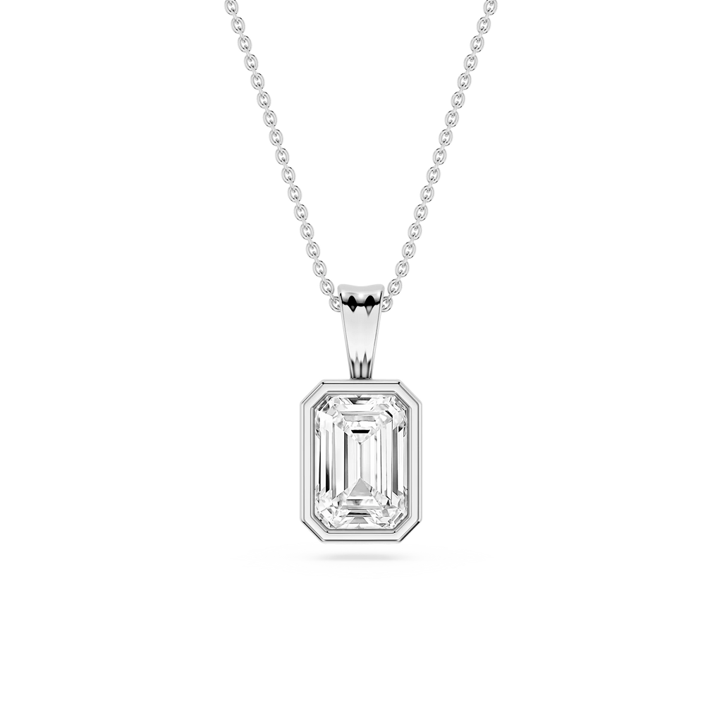 Emerald LGD Bezel Set Bail Solitaire Pendant - 16 to 18 Inches
