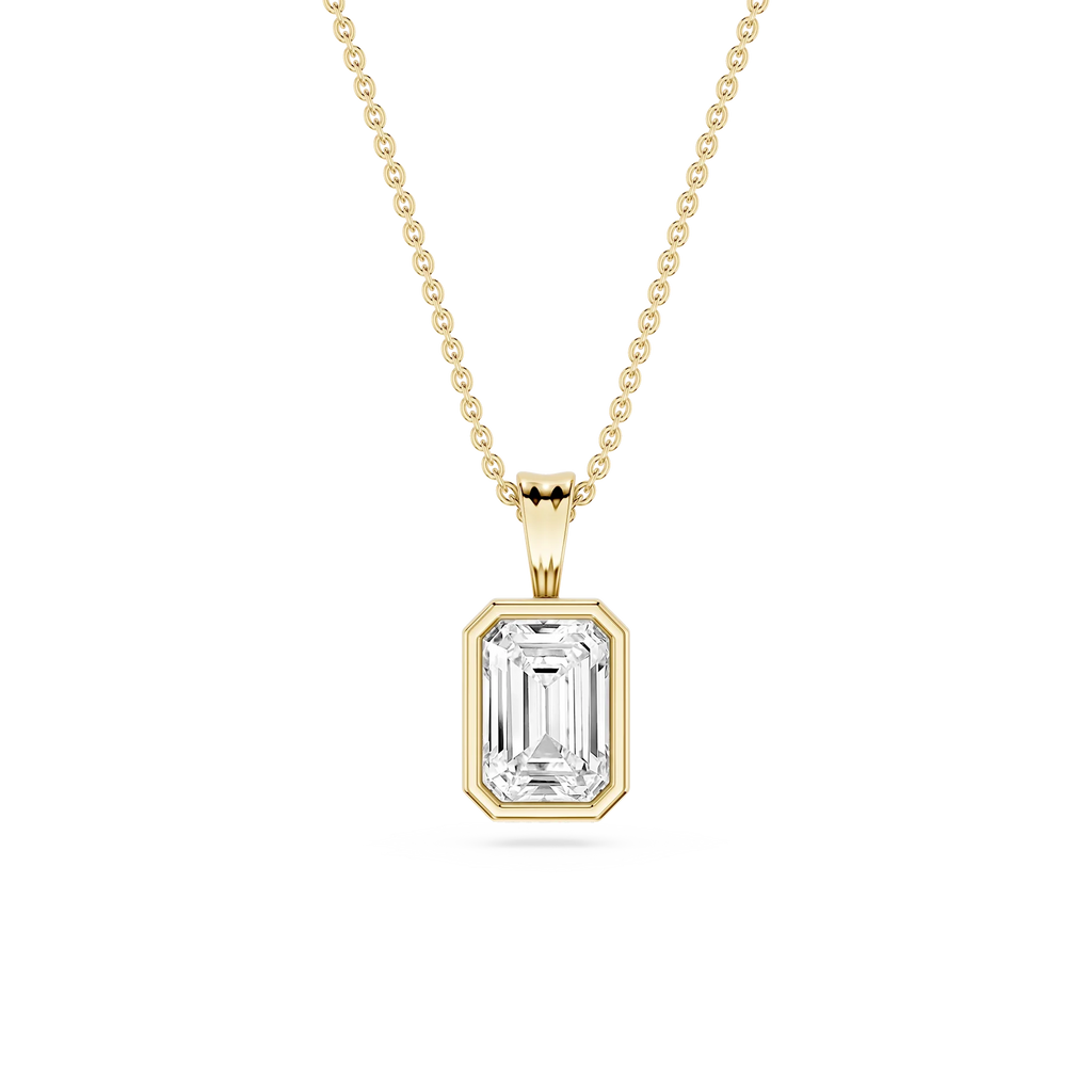Emerald LGD Bezel Set Bail Solitaire Pendant - 16 to 18 Inches