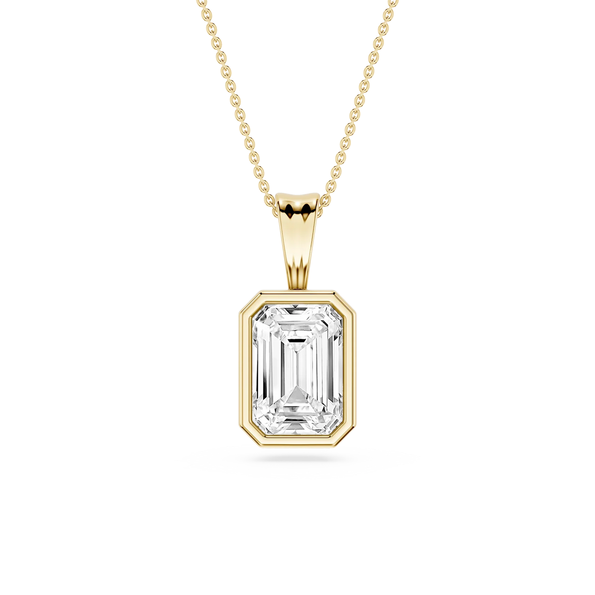 Emerald LGD Bezel Set Bail Solitaire Pendant - 16 to 18 Inches
