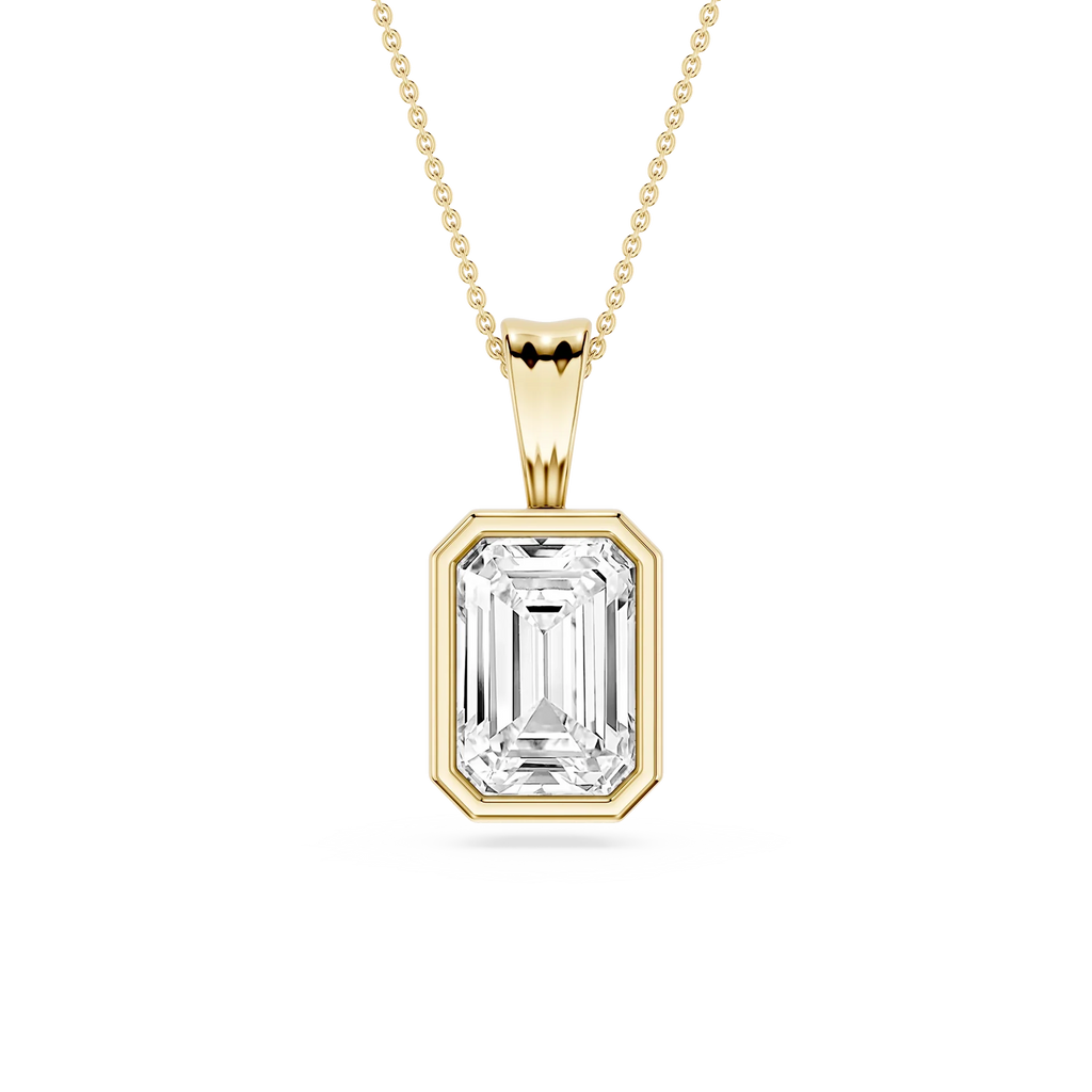 Emerald LGD Bezel Set Bail Solitaire Pendant - 16 to 18 Inches