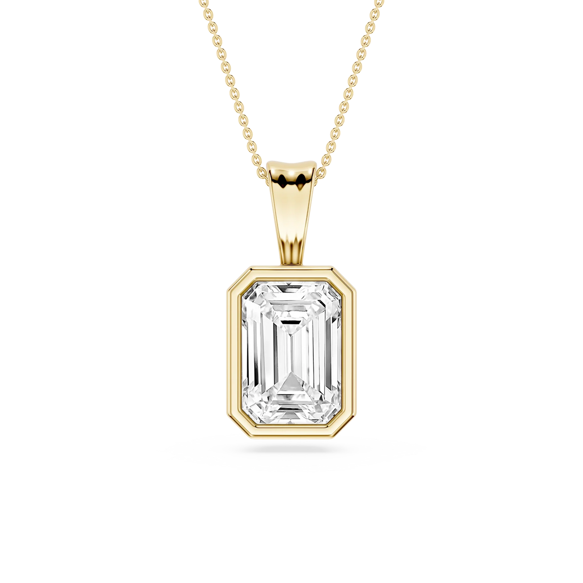 Emerald LGD Bezel Set Bail Solitaire Pendant - 16 to 18 Inches