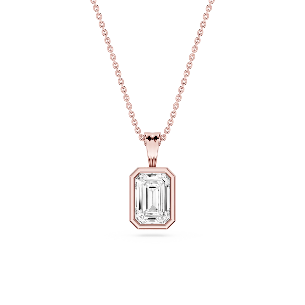 Emerald LGD Bezel Set Bail Solitaire Pendant - 16 to 18 Inches
