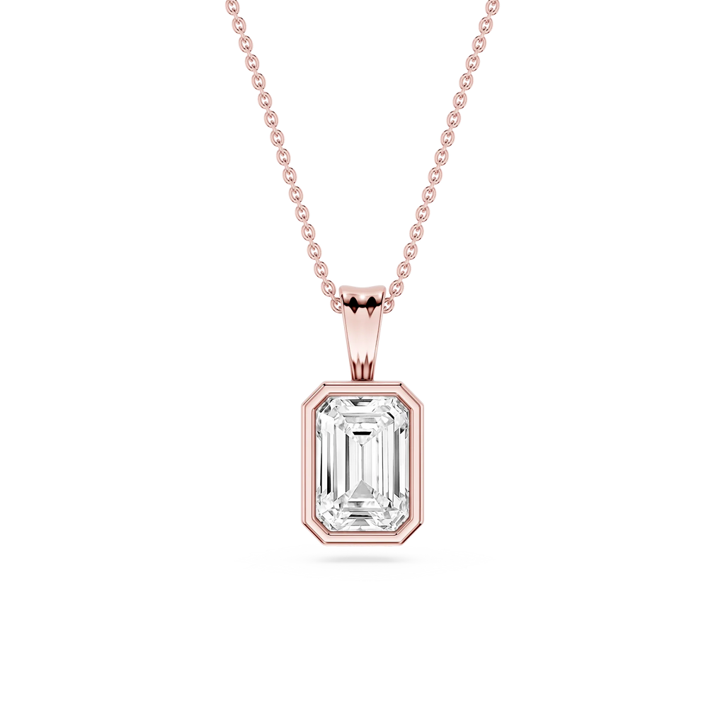 Emerald LGD Bezel Set Bail Solitaire Pendant - 16 to 18 Inches