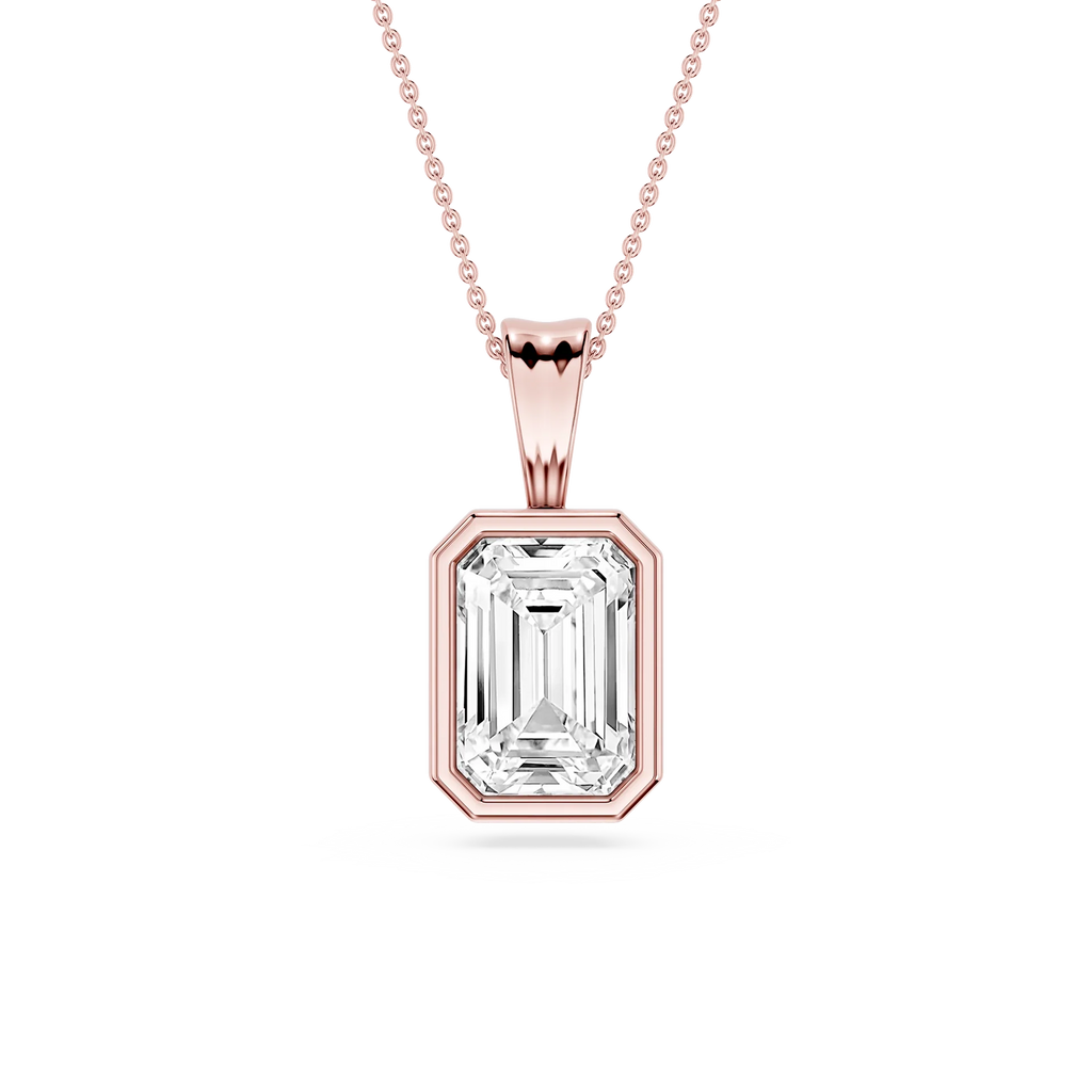 Emerald LGD Bezel Set Bail Solitaire Pendant - 16 to 18 Inches
