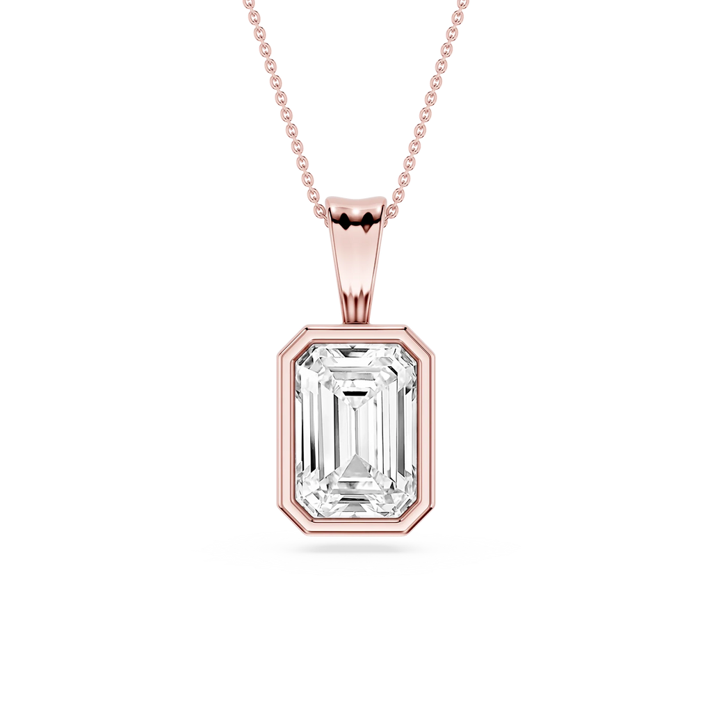 Emerald LGD Bezel Set Bail Solitaire Pendant - 16 to 18 Inches