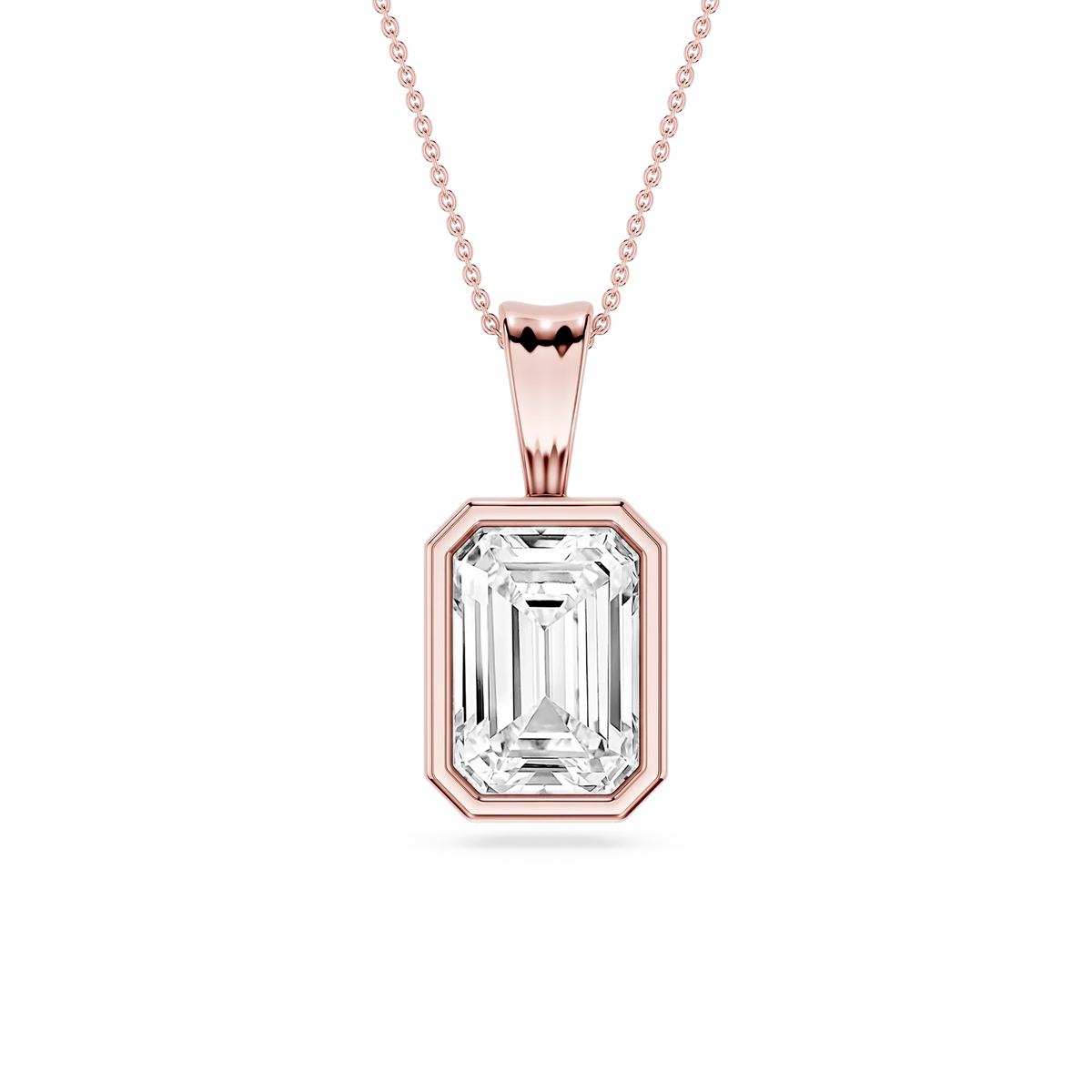 Emerald LGD Bezel Set Bail Solitaire Pendant - 16 to 18 Inches