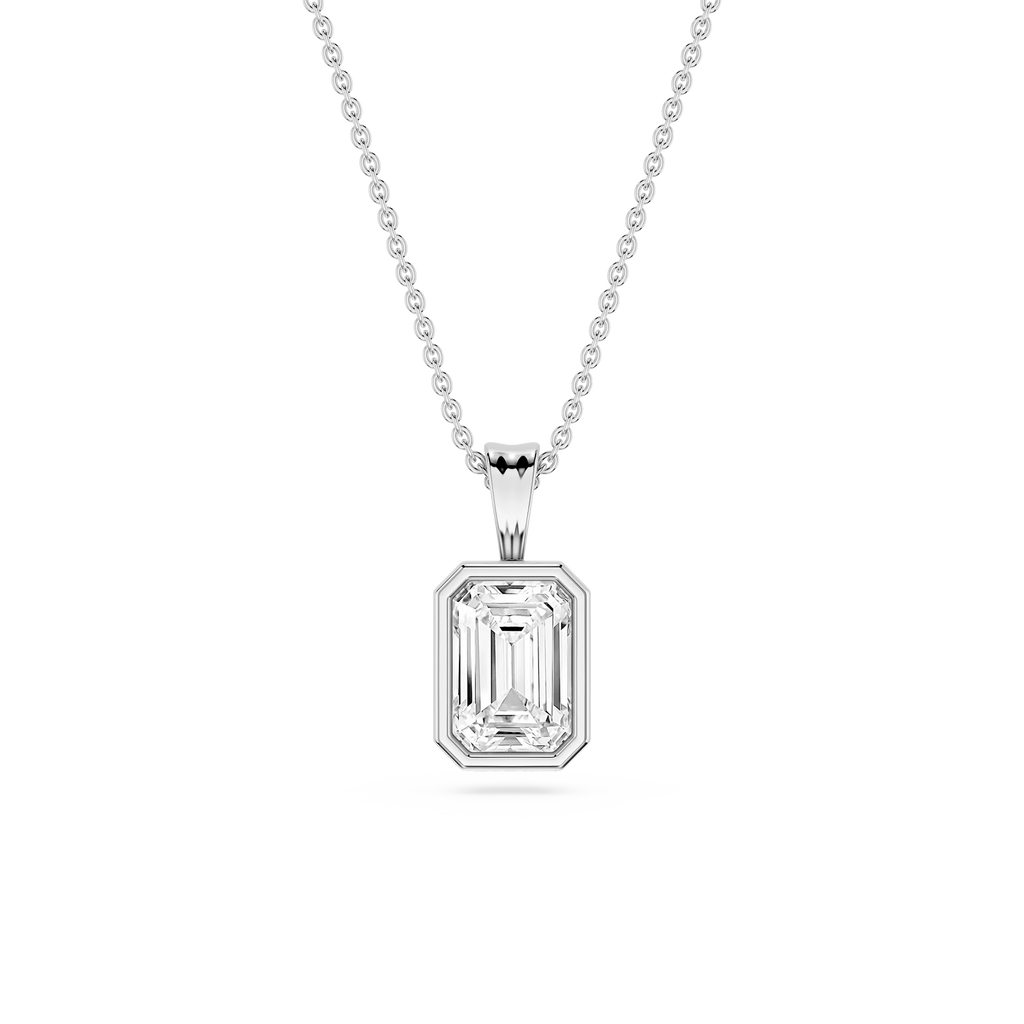 Emerald LGD Bezel Set Bail Solitaire Pendant - 16 to 18 Inches