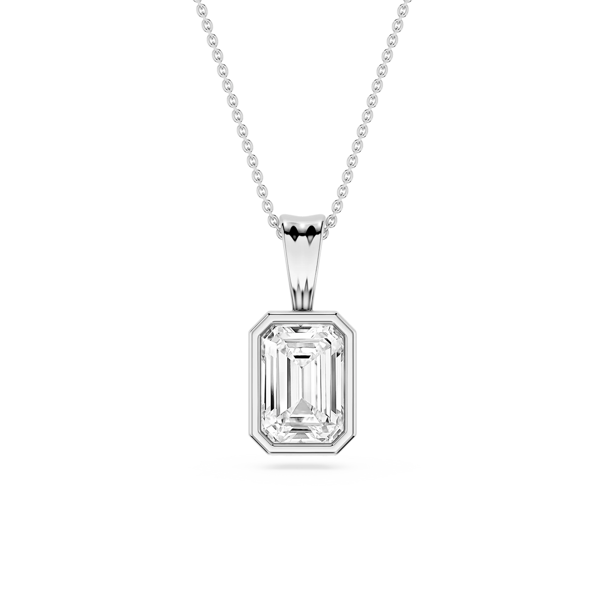 Emerald LGD Bezel Set Bail Solitaire Pendant - 16 to 18 Inches