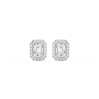 Emerald LGD Four Prong Basket Halo Stud Earrings - 14K White Gold / 2 ¼ ctw