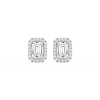 Emerald LGD Four Prong Basket Halo Stud Earrings - 14K White Gold / 4 ½ ctw