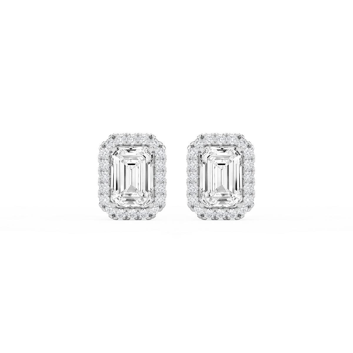 Emerald LGD Four Prong Basket Halo Stud Earrings - 14K White Gold / 4 ½ ctw