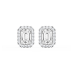 Emerald LGD Four Prong Basket Halo Stud Earrings - 14K White Gold / 6 ⅝ ctw