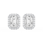 Emerald LGD Four Prong Basket Halo Stud Earrings - 14K White Gold / 13 ¼ ctw