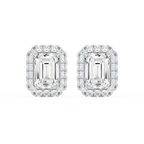 Emerald LGD Four Prong Basket Halo Stud Earrings - 14K White Gold / 15 ⅞ ctw