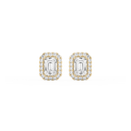 Emerald LGD Four Prong Basket Halo Stud Earrings - 14K Yellow Gold / 2 ¼ ctw