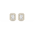 Emerald LGD Four Prong Basket Halo Stud Earrings - 14K Yellow Gold / 3 ⅖ ctw