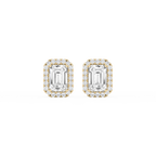 Emerald LGD Four Prong Basket Halo Stud Earrings - 14K Yellow Gold / 4 ½ ctw