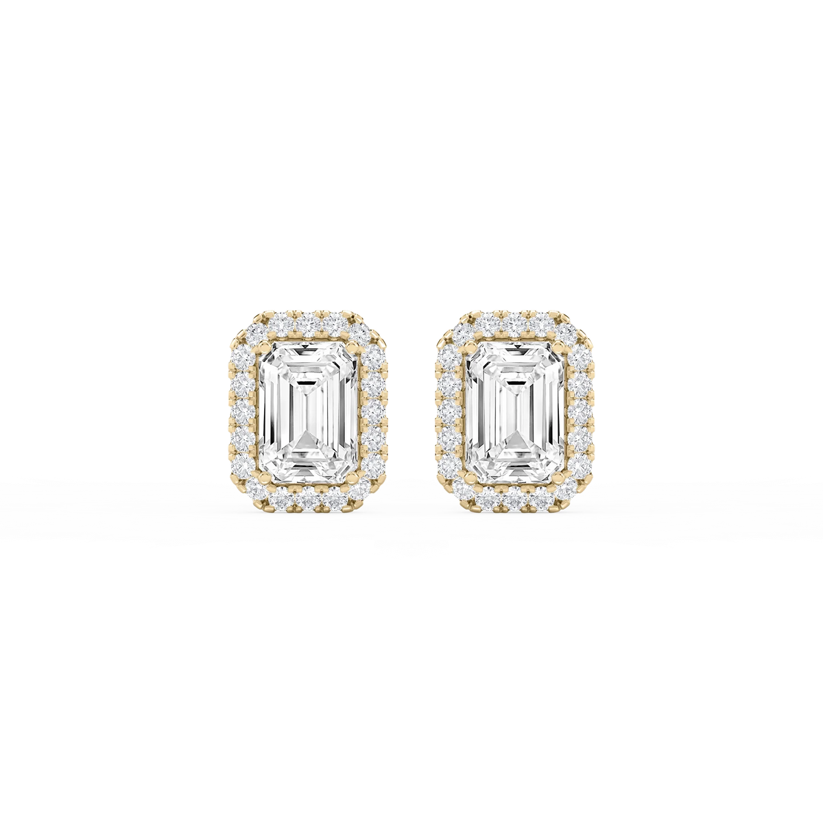 Emerald LGD Four Prong Basket Halo Stud Earrings - 14K Yellow Gold / 4 ½ ctw