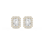 Emerald LGD Four Prong Basket Halo Stud Earrings - 14K Yellow Gold / 5 ½ ctw