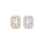 Emerald LGD Four Prong Basket Halo Stud Earrings - 14K Yellow Gold / 6 ⅝ ctw
