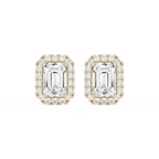 Emerald LGD Four Prong Basket Halo Stud Earrings - 14K Yellow Gold / 8 ⅞ ctw