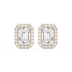 Emerald LGD Four Prong Basket Halo Stud Earrings - 14K Yellow Gold / 11 ¹⁄₁₅ ctw