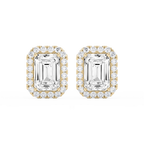 Emerald LGD Four Prong Basket Halo Stud Earrings - 14K Yellow Gold / 13 ¼ ctw