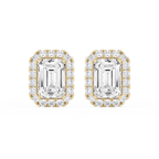 Emerald LGD Four Prong Basket Halo Stud Earrings - 14K Yellow Gold / 15 ⅞ ctw