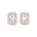Emerald LGD Four Prong Basket Halo Stud Earrings - 14K Rose Gold / 11 ¹⁄₁₅ ctw