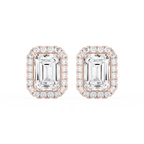 Emerald LGD Four Prong Basket Halo Stud Earrings - 14K Rose Gold / 13 ¼ ctw