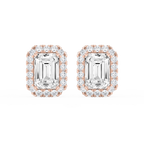 Emerald LGD Four Prong Basket Halo Stud Earrings - 14K Rose Gold / 15 ⅞ ctw
