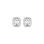 Emerald LGD Four Prong Basket Halo Stud Earrings - Platinum / 4 ½ ctw