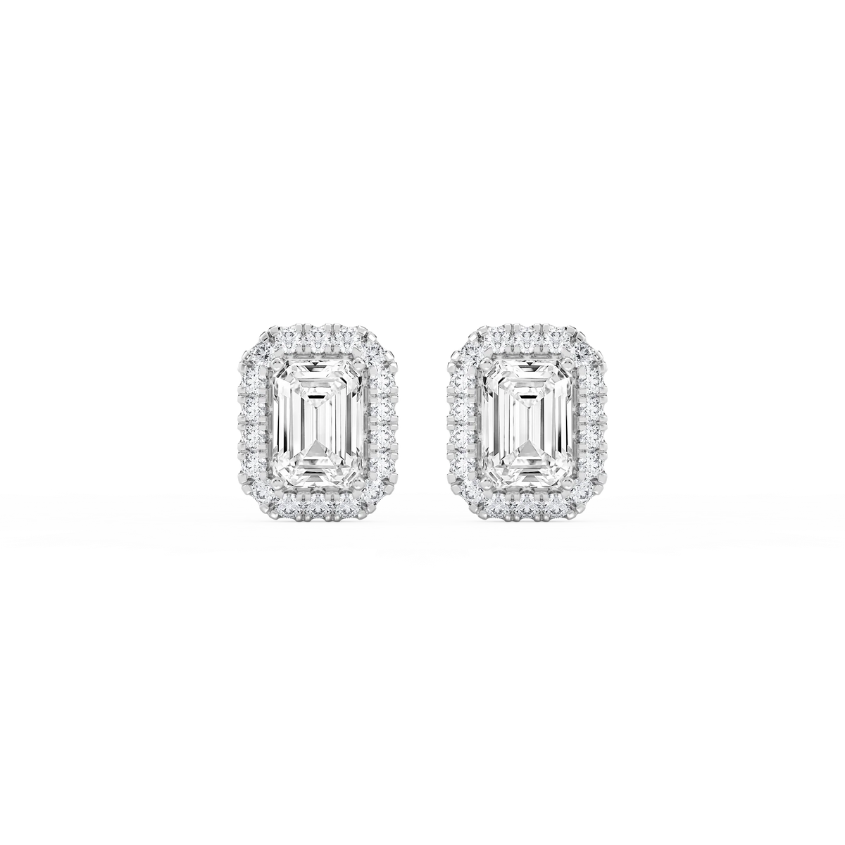 Emerald LGD Four Prong Basket Halo Stud Earrings - Platinum / 4 ½ ctw