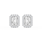 Emerald LGD Four Prong Basket Halo Stud Earrings - Platinum / 11 ¹⁄₁₅ ctw